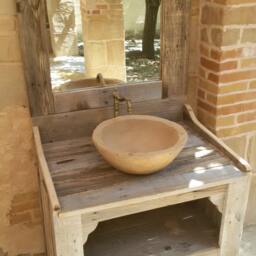 Bathroom Cabinet Made From Recycled Pallet Wood With Imitation Stone Sink & Mirror - thumbnail 2