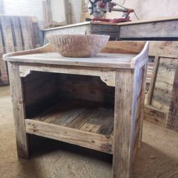Bathroom Cabinet Made From Recycled Pallet Wood With Imitation Stone Sink & Mirror - thumbnail 4