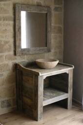 Bathroom Cabinet Made From Recycled Pallet Wood With Imitation Stone Sink & Mirror - thumbnail 3