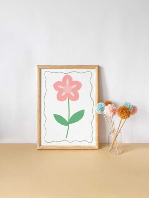 Girls Pretty Pink Flower Wall Print For Bedroom Or Nursery - Only - image 1