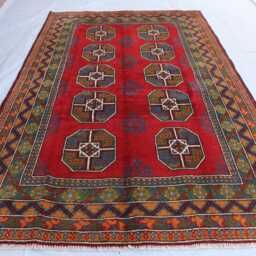 5'3x8'1 Red & Green Afghan Akhcha Handmade Rug, High Pile Rug Turkmen Bokhara Area Rug, Livingroom Tribal Bedroom Office Rug - thumbnail 2