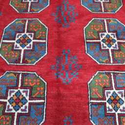 5'3x8'1 Red & Green Afghan Akhcha Handmade Rug, High Pile Rug Turkmen Bokhara Area Rug, Livingroom Tribal Bedroom Office Rug - thumbnail 3