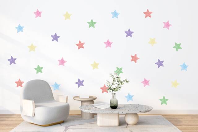 Watercolour Stars , Pastel Star Wall Stickers Nursery Decor Playroom Decals Childrens Art - Thevinylcreations - image 1
