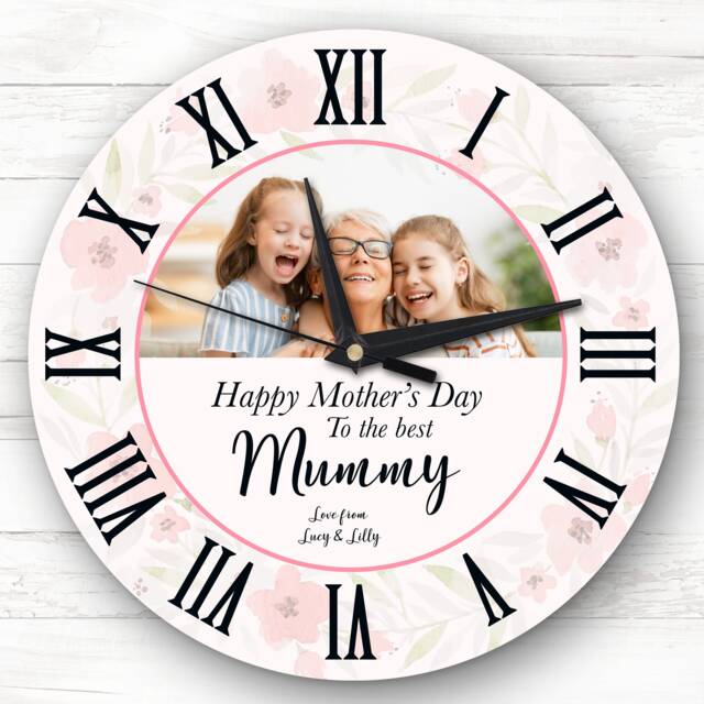 Mummy Semicircle Floral Photo Mother's Day Gift Personalised Clock - image 1