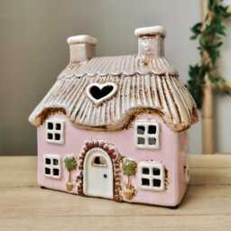 Pink Thatched Cottage House Tea Light Holder - thumbnail 2