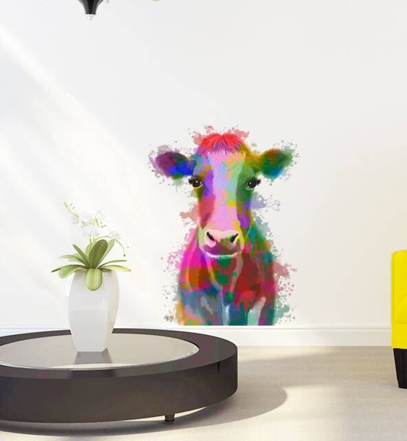 Rainbow Cow Wall Sticker Decal - Kids Stickers, Animals Childrens Decals, Art, Room, Girl, Boy