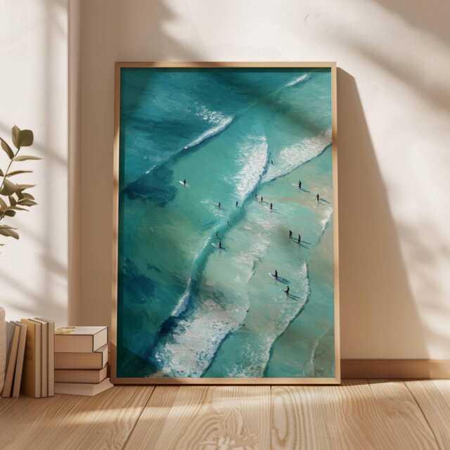 Surfing Poster, Retro Surf Print, Beachy Wall Art, Blue Summer Ocean Dopamine Decor, Beach Painting Coastal Decor - image 1