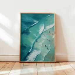 Surfing Poster, Retro Surf Print, Beachy Wall Art, Blue Summer Ocean Dopamine Decor, Beach Painting Coastal Decor - thumbnail 2