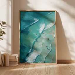 Surfing Poster, Retro Surf Print, Beachy Wall Art, Blue Summer Ocean Dopamine Decor, Beach Painting Coastal Decor - thumbnail 1