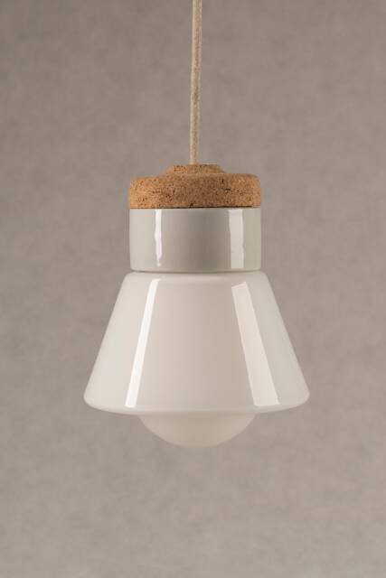 Milk Glass Pendant Lamp With Cork & Porcelain - image 1