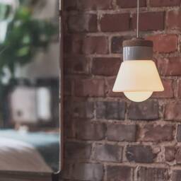 Milk Glass Pendant Lamp With Cork & Porcelain - thumbnail 2