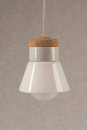 Milk Glass Pendant Lamp With Cork & Porcelain
