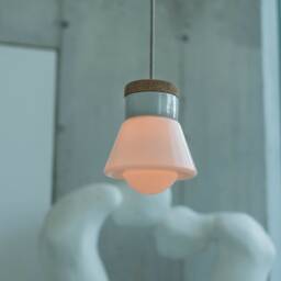 Milk Glass Pendant Lamp With Cork & Porcelain - thumbnail 3