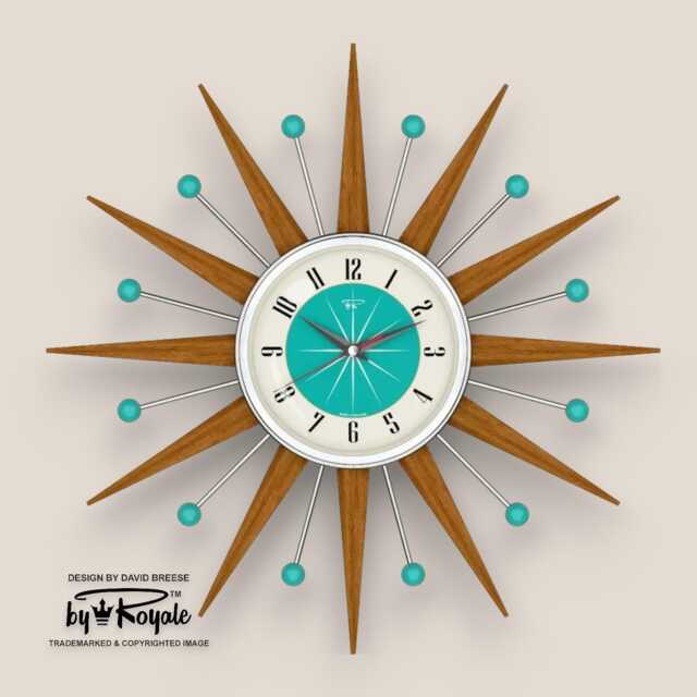 Teak Starburst Clock Mid Century Modern Wall Decor, 19 - image 1