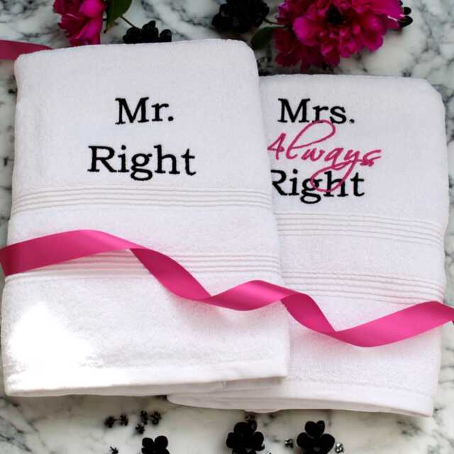 Mr Right & Mrs Always Towels Set Wedding Anniversary Gift - image 1
