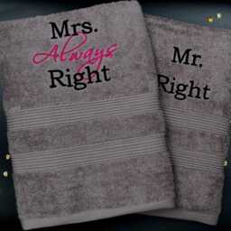 Mr Right & Mrs Always Towels Set Wedding Anniversary Gift - thumbnail 2