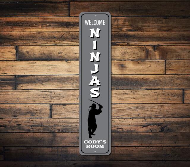 Ninjas Welcome Sign, Kid Room Custom Name Boys Decor, Ninja Wall Themed - Metal Sign - image 1