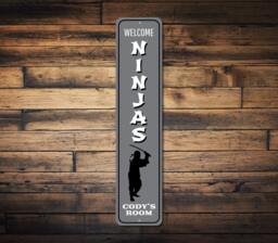 Ninjas Welcome Sign, Kid Room Custom Name Boys Decor, Ninja Wall Themed - Metal Sign - thumbnail 1