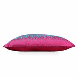 Kilim Embroidered Pillow Cover, Hot Pink Turquoise Polytafetta, 14x21 Inch - thumbnail 3