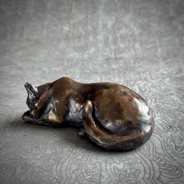 Small Sleeping Bronze Cat Sculpture Original Pet Art By Kindrie Grove - image 1