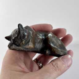 Small Sleeping Bronze Cat Sculpture Original Pet Art By Kindrie Grove - thumbnail 2