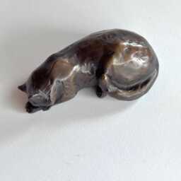 Small Sleeping Bronze Cat Sculpture Original Pet Art By Kindrie Grove - thumbnail 3