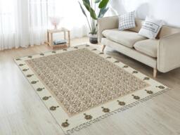 Floral Square Cotton Rug, Hand Block Printed, Boho Area Rug