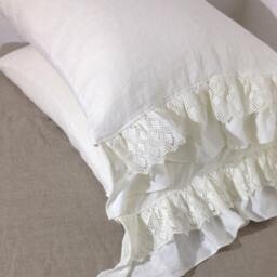 Set Of Two Ruffled Linen Pillowcases With Lace, Romantic Pillowcases, Gift For Her, Valentines, Ruffled Pillowcases, Lace Boho - thumbnail 2