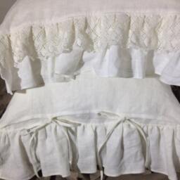 Set Of Two Ruffled Linen Pillowcases With Lace, Romantic Pillowcases, Gift For Her, Valentines, Ruffled Pillowcases, Lace Boho - thumbnail 3