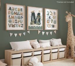 Set Of 3 Personalised Dinosaur Prints, Alphabet Numbers Print, Chart Bedroom Decor, Scandi Playroom Prints - thumbnail 1