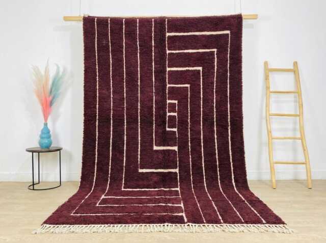 Red White Geometric Moroccan Shag Rug, Hand Tufted Berber Area Large Living Room Carpet, Modern Boho Decor - image 1