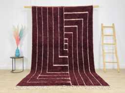 Red White Geometric Moroccan Shag Rug, Hand Tufted Berber Area Large Living Room Carpet, Modern Boho Decor - thumbnail 1