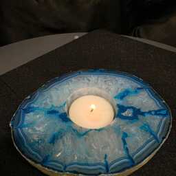 Teal Agate Slice Candle 1 Handpicked 401G H2xw12xd10cm Microcrystalline Quartz Tealight Holder Ornament - thumbnail 4