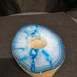 Teal Agate Slice Candle 1 Handpicked 401G H2xw12xd10cm Microcrystalline Quartz Tealight Holder Ornament - thumbnail 2