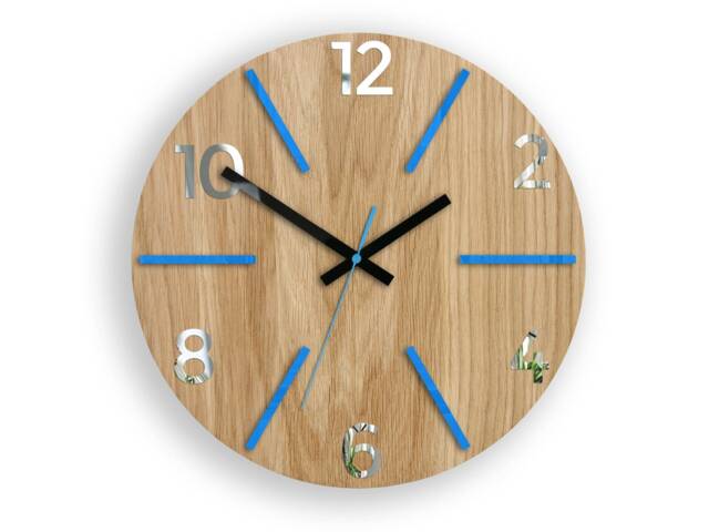 Wood Clock, Large Wall Wall Clock, Aksel Blue, Gift, Decor, Unique Wall, Oak, Clocks, Mirror Blue - image 1