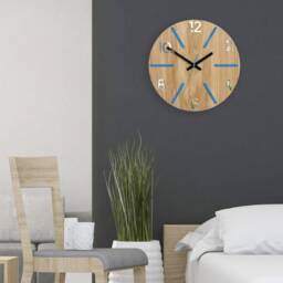 Wood Clock, Large Wall Wall Clock, Aksel Blue, Gift, Decor, Unique Wall, Oak, Clocks, Mirror Blue - thumbnail 3