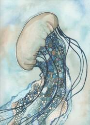 Sea Nettle Jellyfish Watercolor Print Whimsical Ocean Art - thumbnail 1