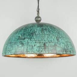 Dome Copper Pendant Light - Verdigris Hanging Lampshade, Rustic Patina Finish - thumbnail 2