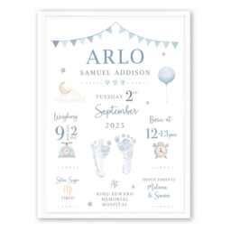 Personalized Baby Gift Birth Details Print, New Keepsake, Boys Nursery Decor, Footprint - thumbnail 3