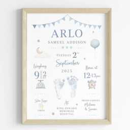 Personalized Baby Gift Birth Details Print, New Keepsake, Boys Nursery Decor, Footprint - thumbnail 2