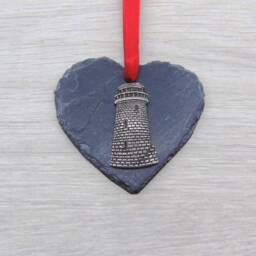 Lighthouse Natural Slate Heart - Christmas Decoration 2025 Gift Nautical Dad - thumbnail 2