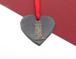 Lighthouse Natural Slate Heart - Christmas Decoration 2025 Gift Nautical Dad - thumbnail 1
