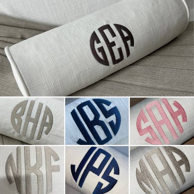 "Monogram Initial Cushion/Embroidered Personalised Pillow 16"" X 6" - image 1