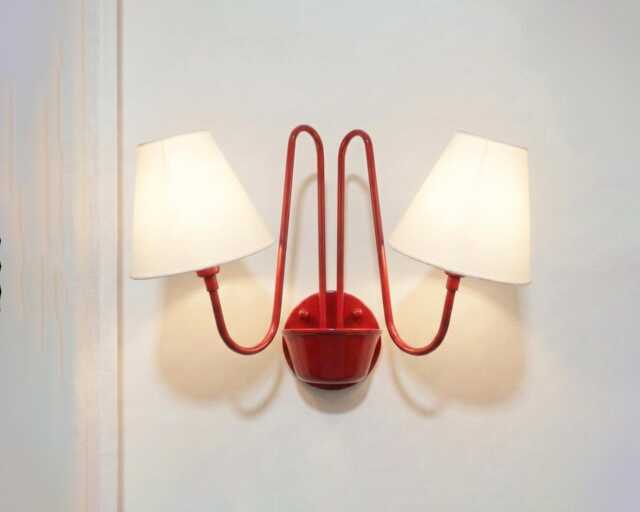 Wall Light Matte Red Contemporary Twin Shade Sconce, Artistic Minimalist Fixture For Luxury Modern Interior Styling - image 1