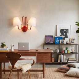 Wall Light Matte Red Contemporary Twin Shade Sconce, Artistic Minimalist Fixture For Luxury Modern Interior Styling - thumbnail 4