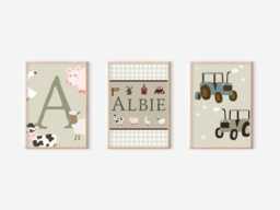 Neutral Farm Animal & Tractor Prints. Set Of 3 - Unframed - thumbnail 1