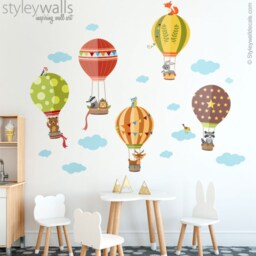 Air Balloons Wall Decal, Forest Woodland Animals Decal Sticker, Hot Sticker For Nursery Baby Kids Room Decor - thumbnail 2