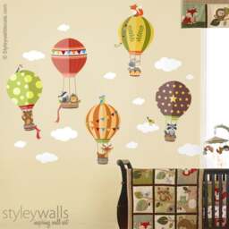 Air Balloons Wall Decal, Forest Woodland Animals Decal Sticker, Hot Sticker For Nursery Baby Kids Room Decor - thumbnail 1