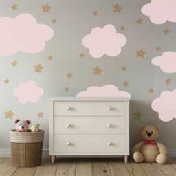 Pink Cloud Wall Stickers Nursery Decals - Neutral Star Decor Boho Baby Girl Peel & Stick - thumbnail 3