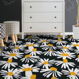 Aster Sunflowers Family Decorative Vinyl Flooring, Blue Kitchen Makeover, White Easy To Clean Daisy Sheet Floor, Waterproof - thumbnail 3